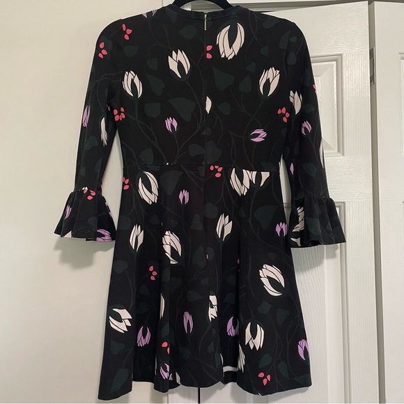 Kate Spade Black Dress Floral Bell Sleeve Size XS - Picture 5 of 8